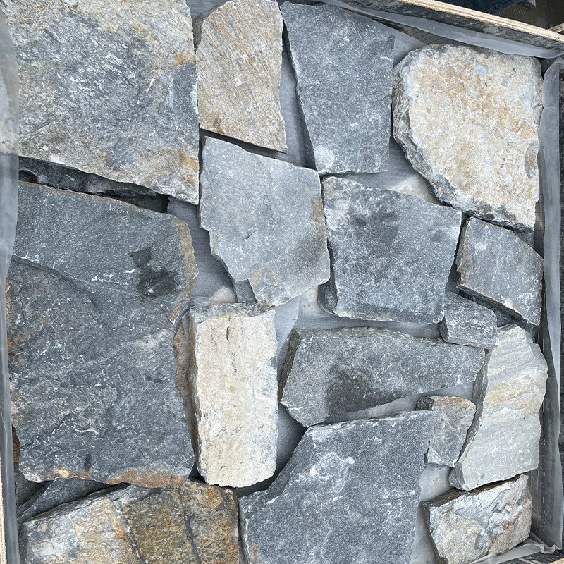 蓝石英碎拼石蓝石英乱形石青灰色碎拼石背景墙外墙装饰石