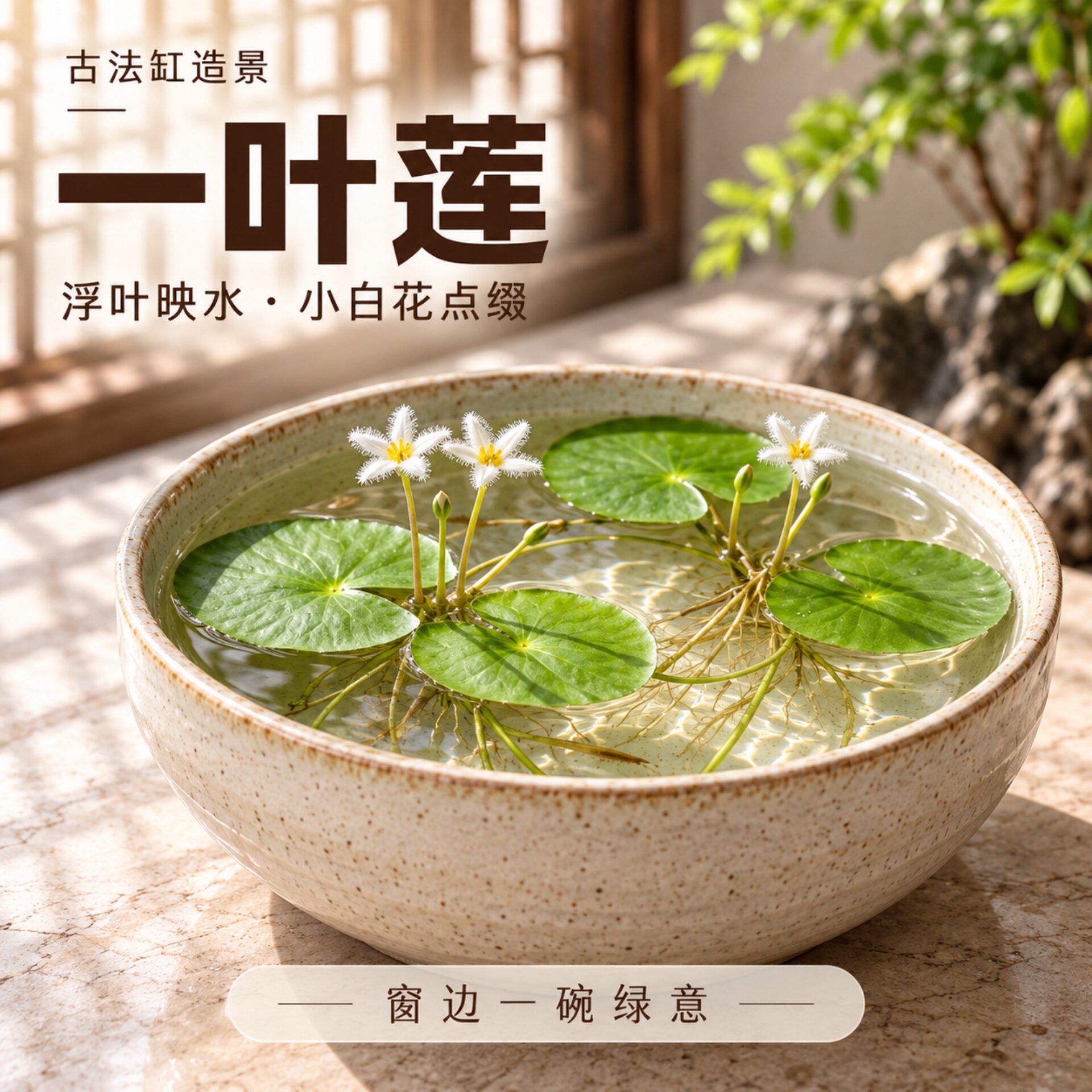 一叶莲睡莲水草古法养鱼碗莲带花苞浮萍植物迷你绿植开花水培制氧