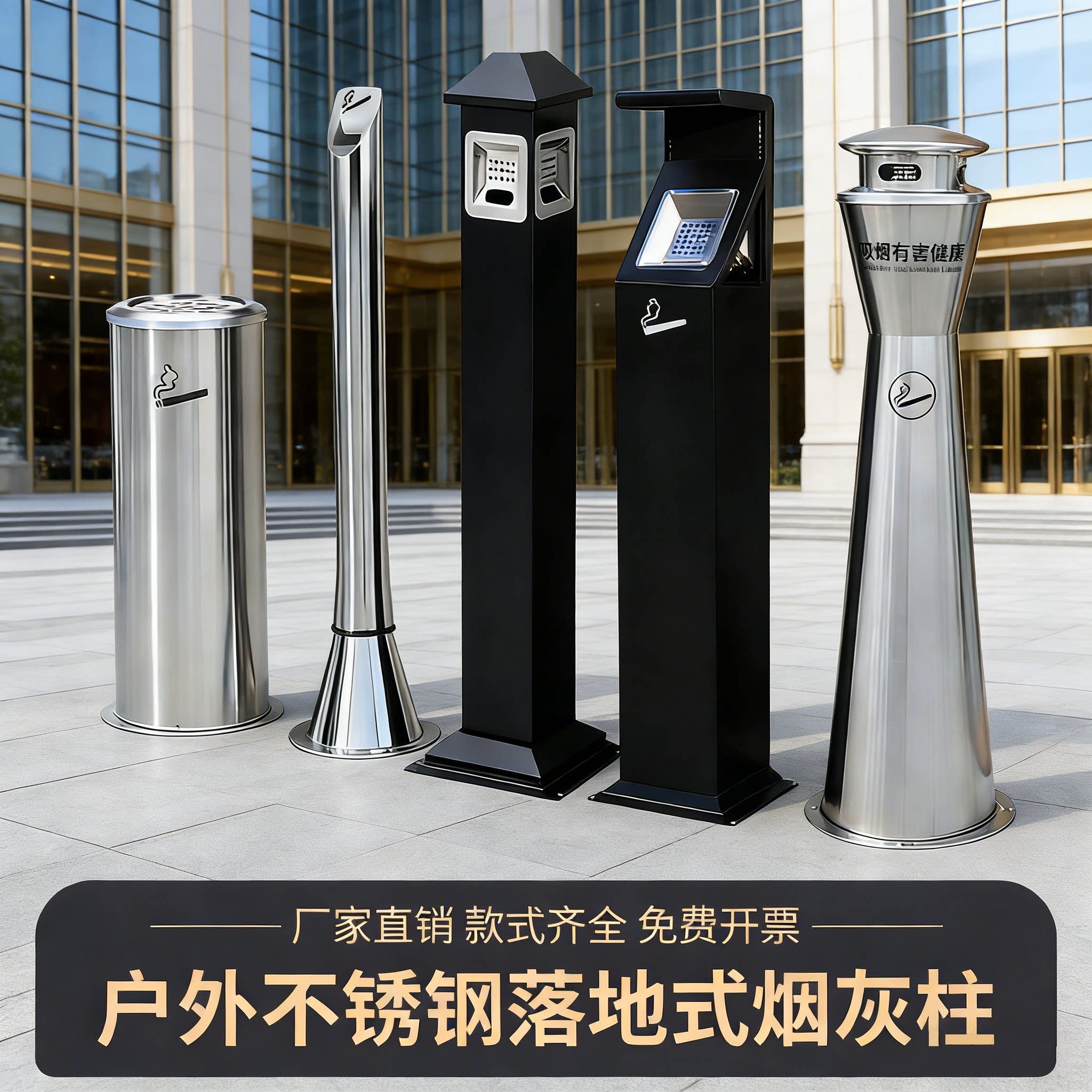 不锈钢户外灭烟柱商用立式烟灰桶露天吸烟区烟头收集器室外烟灰柱