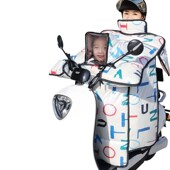 前置儿童座椅开叉电动车挡风被亲子款 冬季 分叉加绒帽可收纳双把口