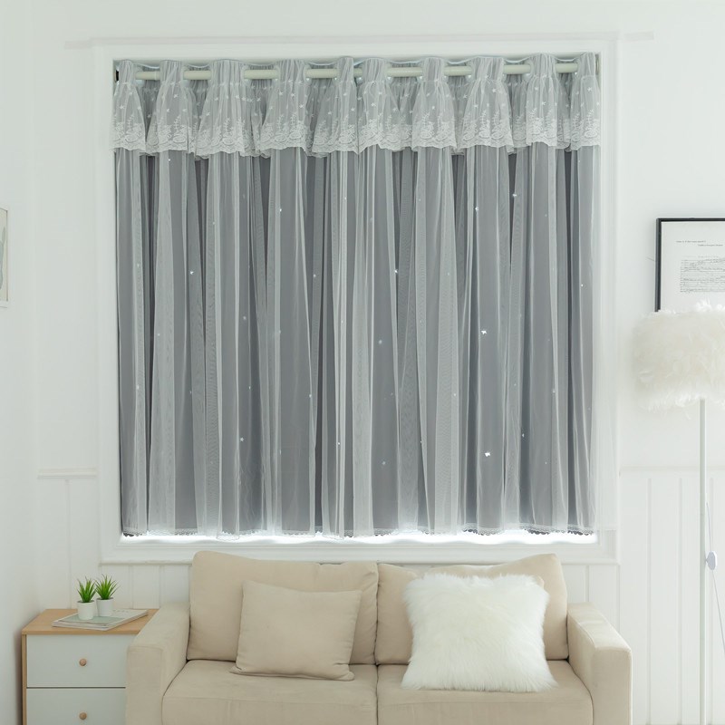 窗帘免打孔安装送伸缩杆双层布纱一体卧室少女公主风飘窗简赵之孙