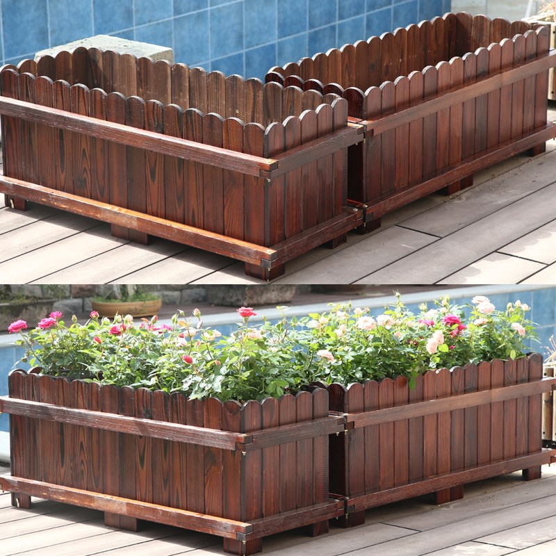 碳化防腐木花箱户外阳台种植花箱木制花桶园艺花盆长方形大号花槽
