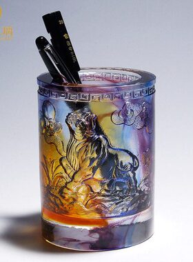 琉璃生肖牛笔筒办公室桌面摆件送领导高档装饰礼品中国风生日礼物