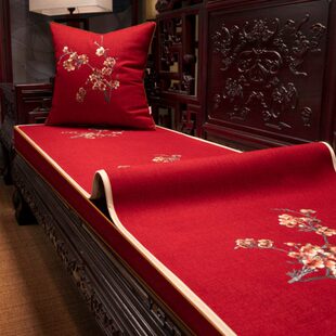 新中式盖巾红木沙发盖布罗汉床垫子中国风棉麻坐垫底部防滑可定制