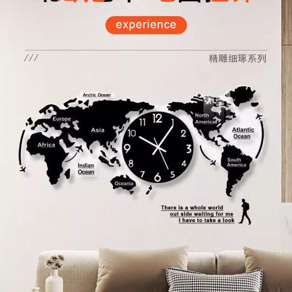 北欧网红地图钟表挂钟客厅现代简约挂式创意家用时尚轻奢装饰时钟