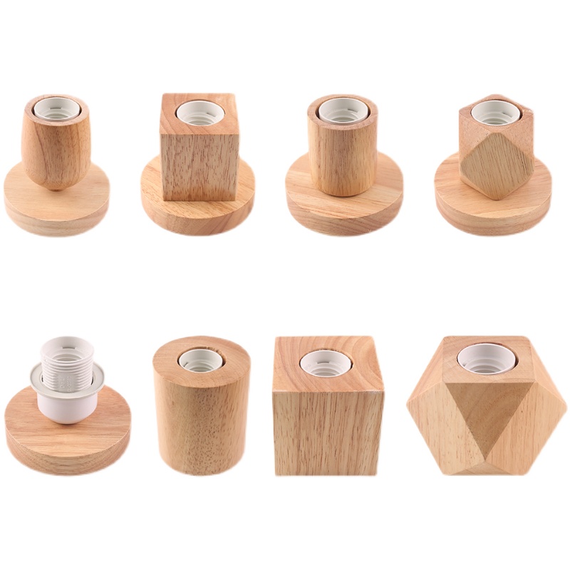 实木底座e27灯座螺口灯泡带线带开关简易创意个性DIY床头台灯