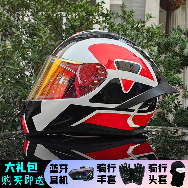 ORZ摩托车头盔男女全q盔夏季机车跑车个性大尾翼情侣蓝牙槽3C认证