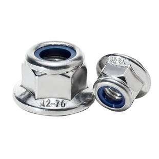 304不锈钢金属尼龙法兰防松螺母防滑锁紧六角帽M4M5M6M8M10M12M16