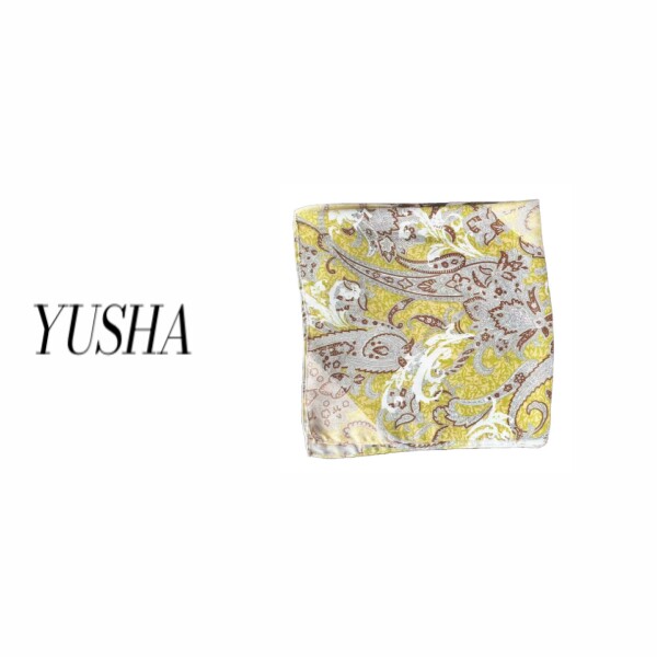 YUSHA/浅浅黄色腰果花小户丝巾