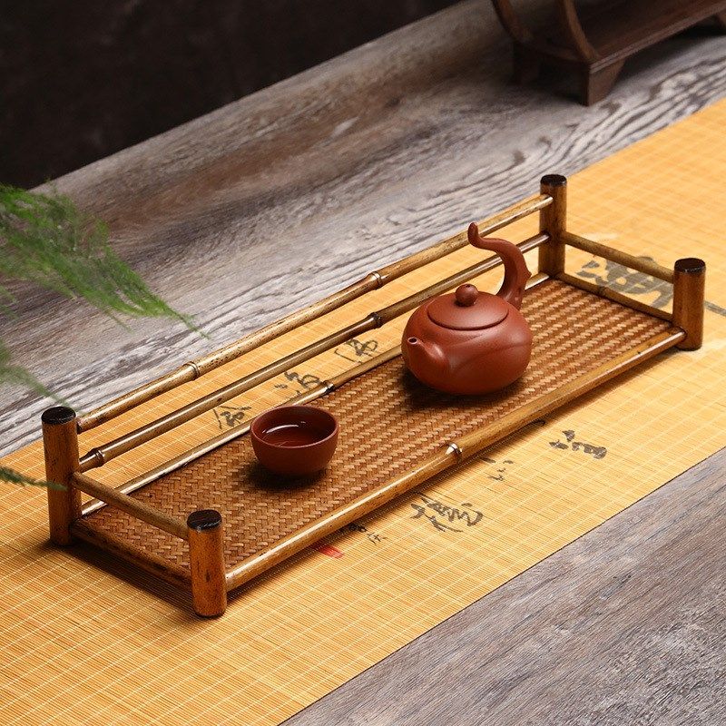 竹编茶托盘梅鹿竹晾杯架长方形干泡盘桌面整理收纳大号编织奉茶盘