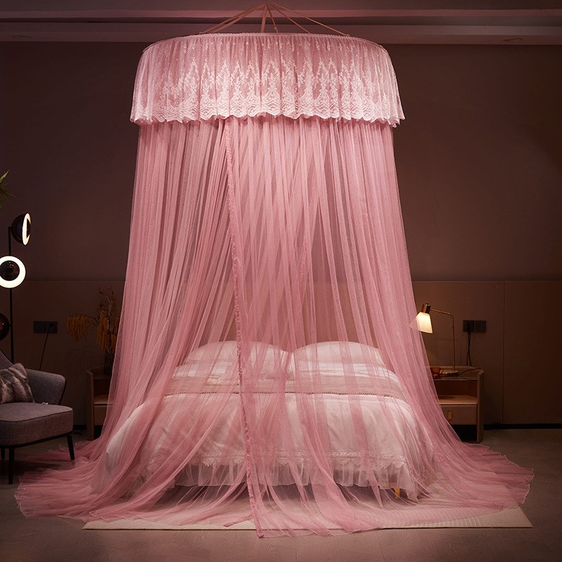 新款圆顶吊顶免安装蚊帐加大加密直径1.5米公主风落地式床幔