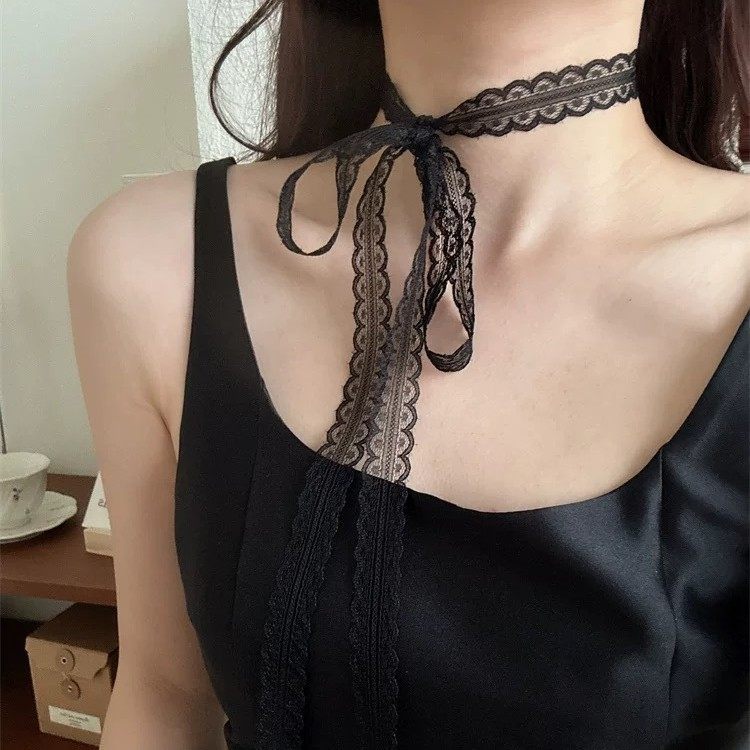 蕾丝女颈带遮颈纹飘带项圈高级感