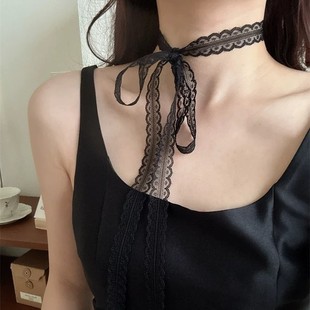 蕾丝女颈带遮颈纹飘带项圈高端颈花高级感颈链脖子玫瑰花项链饰品