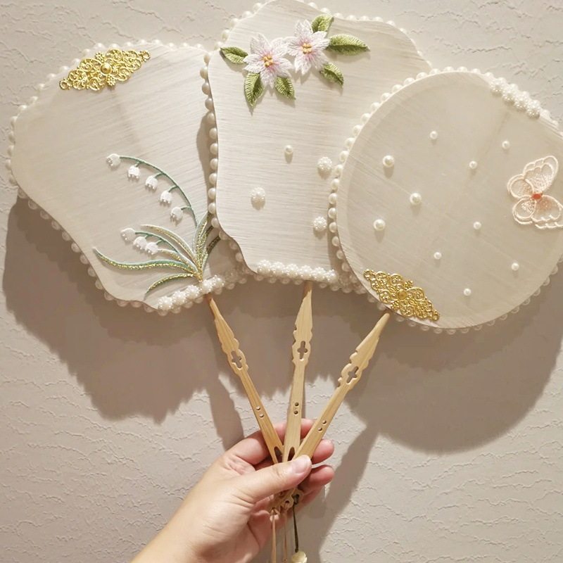 中秋节蚕丝扇骨架diy材料包蚕茧手工空白团扇配件扇框扇骨活动品图片