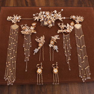 国风汉服古装新娘头饰流苏中式古风发饰套装结婚秀禾服龙凤褂配饰