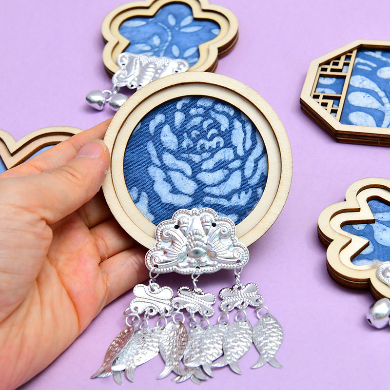 新年手工苗银扎染蓝染冰箱贴diy材料春节型糊染亲子活动文创沙龙