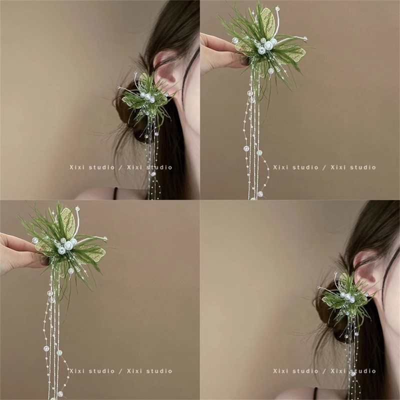 超仙羽毛流苏蝴蝶发夹拍照氛围感