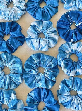 扎染发圈手工diy材料包蓝色颜料工具套装大肠头绳女简约头饰白胚