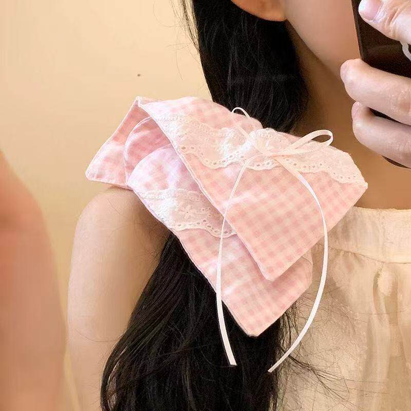 清新甜美蕾丝蝴蝶结方巾大肠发圈