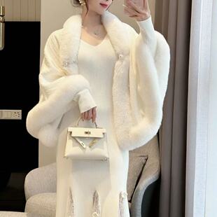 民国风加绒加厚斗篷旗袍结婚新娘披肩气质秋冬季保暖针织毛绒外套