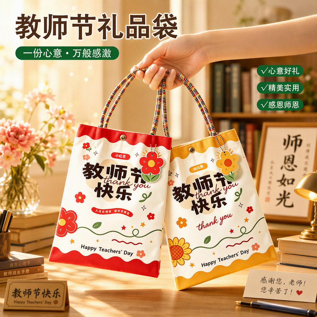 教师节礼品袋手提礼物包装袋伴手礼送女老师实用礼物向日葵糖袋