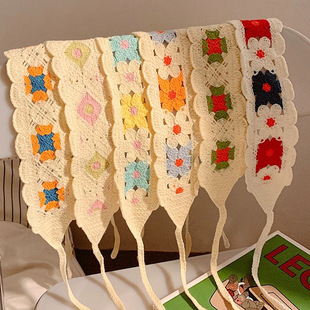 田园风多巴胺发带棉三角巾女包头法式三角巾海边头巾少女头饰拍照