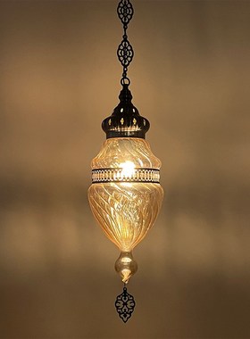 2024款迪拜浅茶色手工玻璃摩洛哥民H宿餐厅咖啡厅酒店卧室床头吊