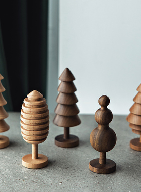 创意家居饰品黑胡桃实木可爱圣诞树桌面客M厅书房精致工艺品摆件