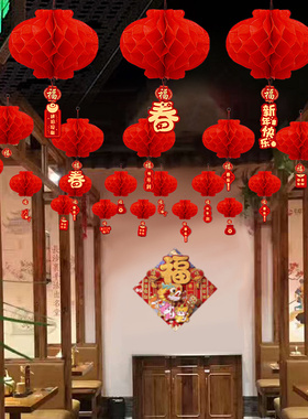 小红纸灯笼挂饰2024新款龙年新年装饰春节室内R幼儿园商场户外布