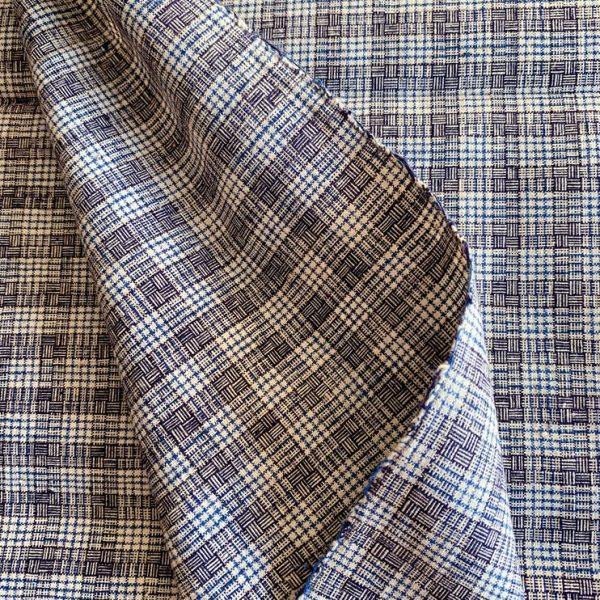【孤品私藏】手工织布土布棉布料 蓝色系小格子 手工书衣布包面料