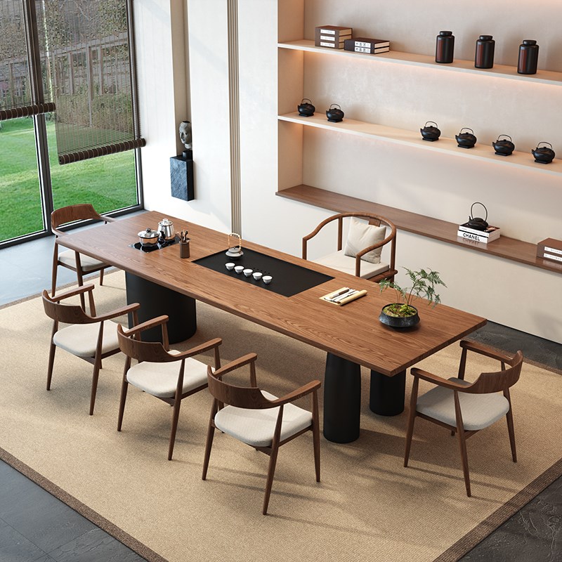 实木茶桌大板茶台侘寂风现代简约客厅家用办公室T功夫泡茶桌组合