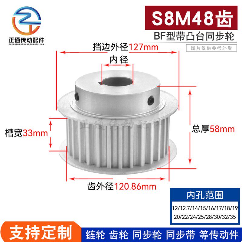 现货同步轮S8M48齿带台阶 48S8M300-B 槽宽33 铝合金同步皮带轮BF