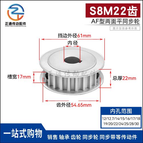 S8M22齿 两面平同步轮AF型 高扭矩同步皮带轮22S8M150-A-N12-30
