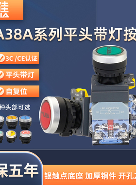 一佳带亮灯按钮LA38A-11DN自锁自复位启动停止按压式圆形开关22mm