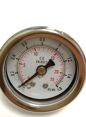 轴向压力表 直径41mm 压力1.6bar 23psi 螺纹ZG1/8 前壳47mm y-40