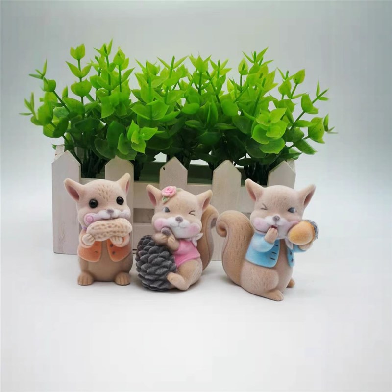 搪胶公仔 植毛松鼠搪胶公仔松F鼠汽车摆件 可搪胶公仔