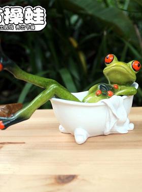 新款树脂工艺品青蛙逗趣玩偶酒店度假摆件居家装饰桌面可爱送礼品