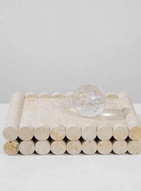 现代轻奢洞石大理石托托盘摆件样板房样品屋展示中心客厅酒店创意