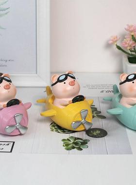 创意小猪开飞机摆件个性汽车车饰车内用品装饰车载中控台男士新年