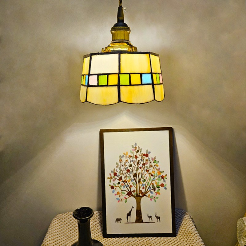 复古怀旧彩色玻璃j卧室床头灯民宿咖啡馆西餐厅吧台橱窗走廊小吊