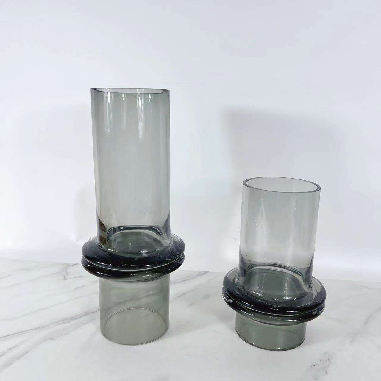 新中式琉璃双开口竹筒花器样板间售楼处书房客厅软装饰品摆件