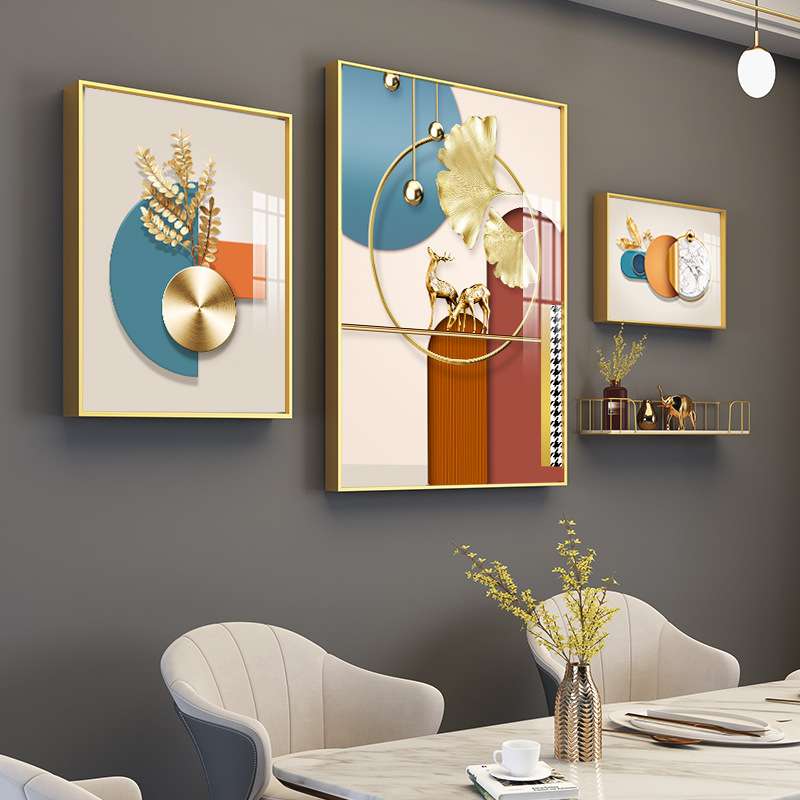 北欧暖居餐厅装饰画晶瓷壁画组合铝合金画墙上壁饰铁艺置物架挂画图片