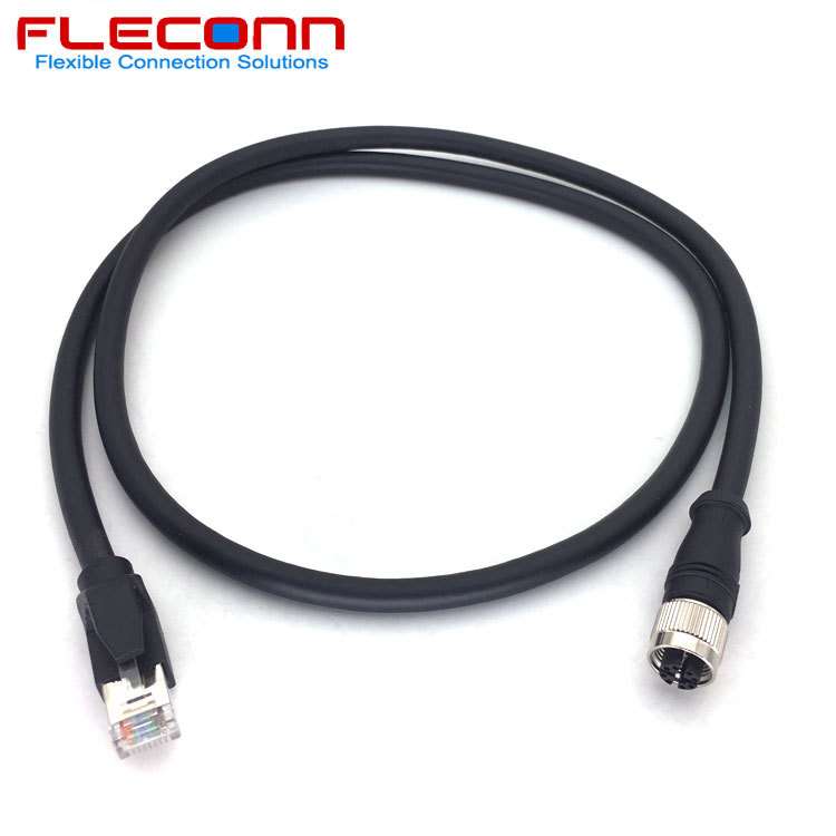 M12 X-code 8Pin 8芯母头转RJ45网线 千兆万兆10GB/S S/FTP Cat6A