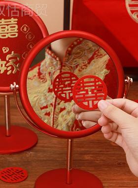 -结婚红色子对新娘女方陪嫁出嫁镜品喜镜喜庆化妆备婚婚PBA庆一用
