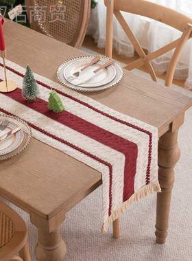 ll诞节喜圣庆桌旗美式式法餐桌装饰餐厅餐垫盖感巾餐RTJ具垫桌垫