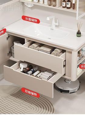 组浴室柜侧边收纳ZRP橡漆木烤圆角陶瓷一体盆室柜合洗浴漱盆洗手