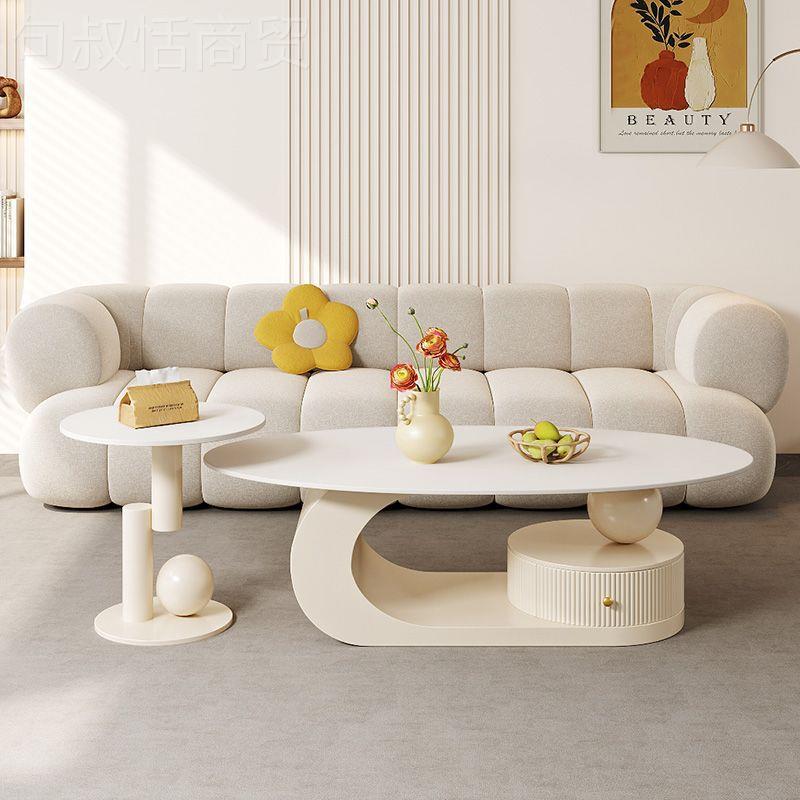 轻风几VNN岩椭板家用茶客厅小户型圆形茶奢桌简约现代新款茶几组