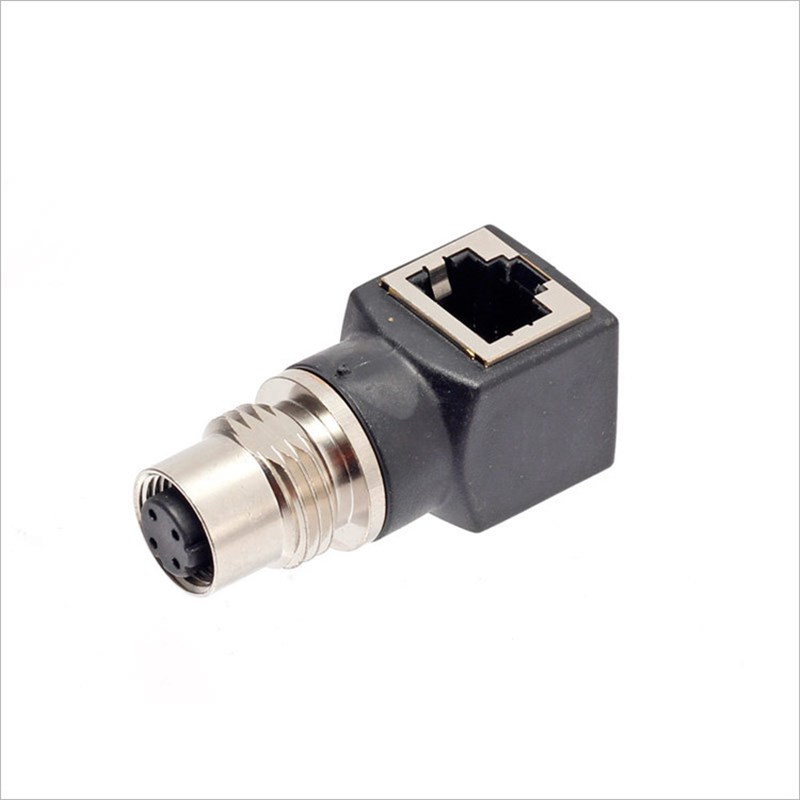 M12连接器4芯D编码转RJ45 8pin A-coding母公头千兆以太网转接器