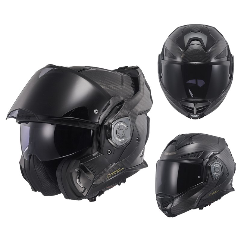 LS2后空翻头盔摩托车全盔双镜片碳纤维揭面盔男四季冬3C认证FF901