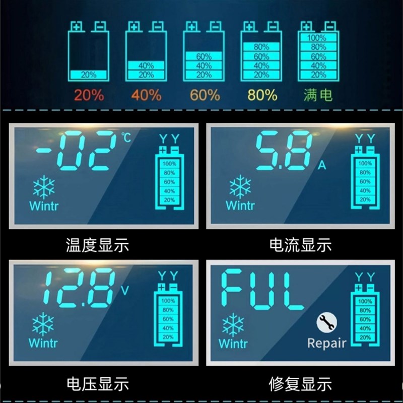 智能12v24V伏汽车p电瓶充电器摩托车通用铅酸蓄电池脉冲修复充电